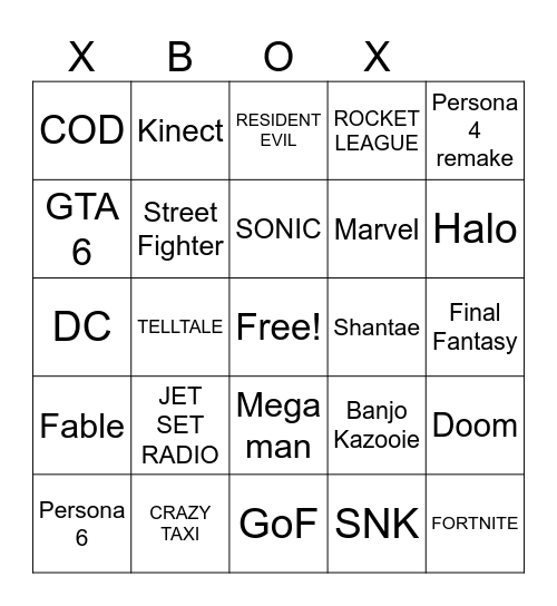 XBOX BINGO Card