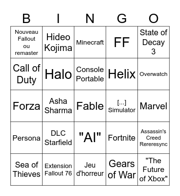 Xbox Game Showcase Bingo Card