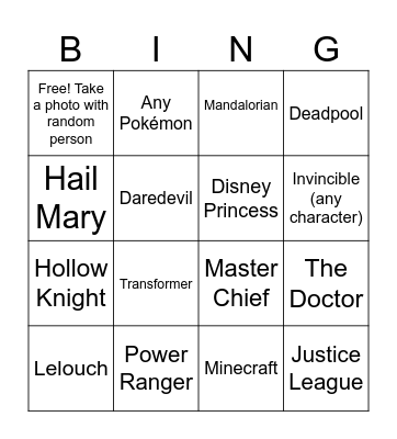 Cosplay Bing Bingo Card