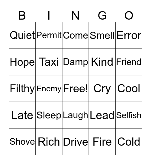 SYNONYMS Bingo Card