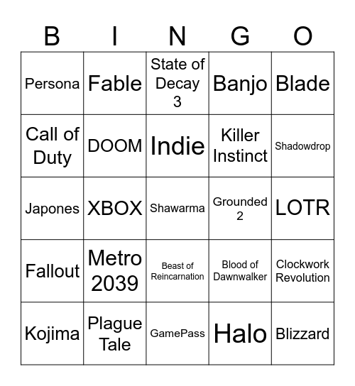 Untitled Bingo Card