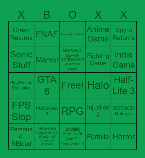 XBOX SHOWCASE JUNE 2026 BINGO Card