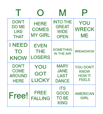 Tom Petty Bingo Card