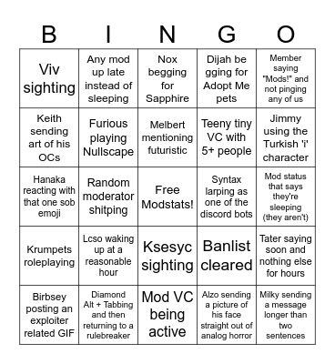 Saucefy's Complex Moderator Bingo Card