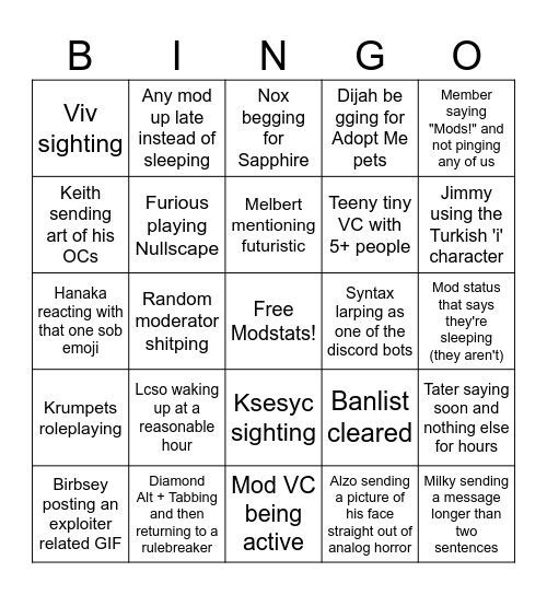 Saucefy's Complex Moderator Bingo Card