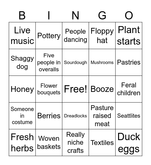 Farmer’s Market Bingo Card