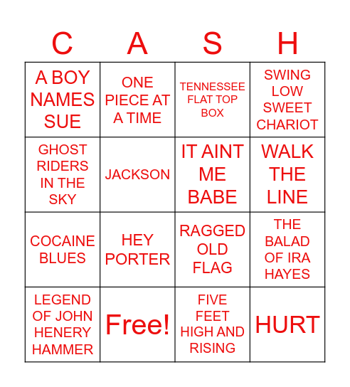 JOHNNY CASH Bingo Card