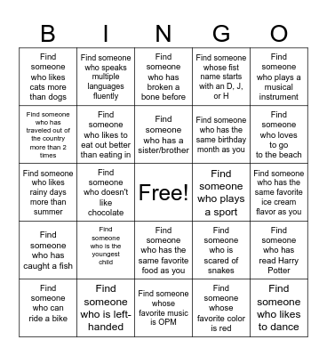 Get to Know Each Other Bingo Card
