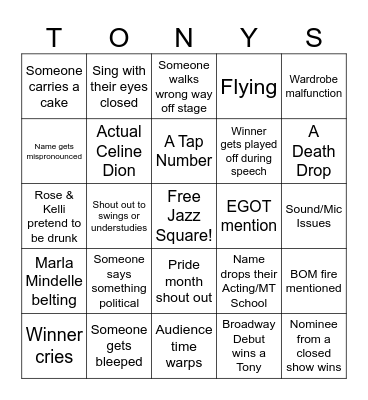 Tony Awards BINGO! Bingo Card