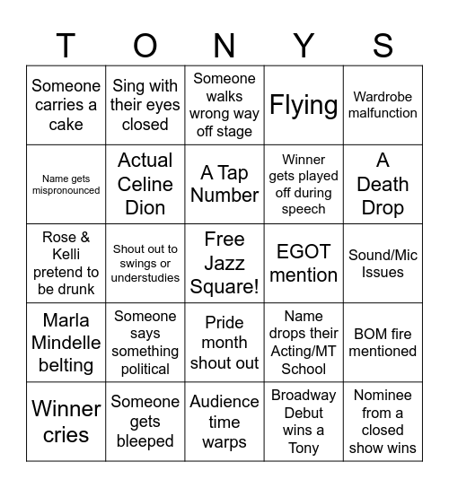 Tony Awards BINGO! Bingo Card