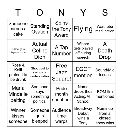 Tony Awards BINGO! Bingo Card