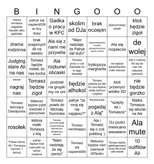 Tomasz wesele bingo Card