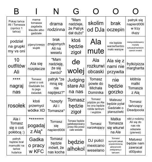 Tomasz wesele bingo Card