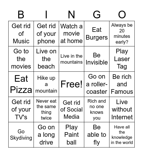 Would you rather Bingo Card
