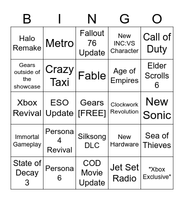 Xbox Showcase - June 2026 Bingo Card