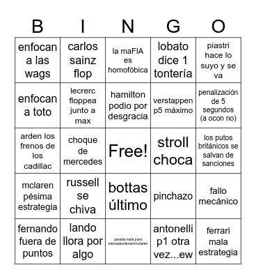 barcelona Bingo Card