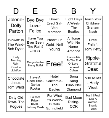 Deb's Music Bingo Card