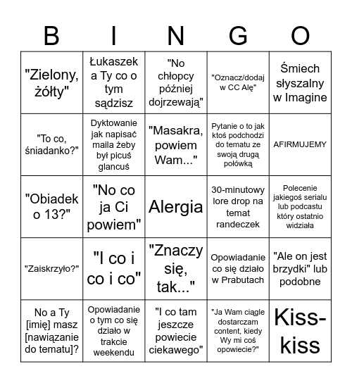Śniadania z Izunią bingo Card