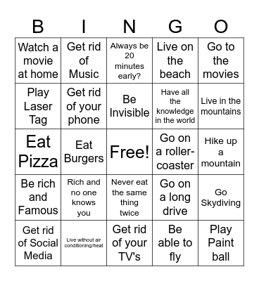 Would you rather Bingo Card