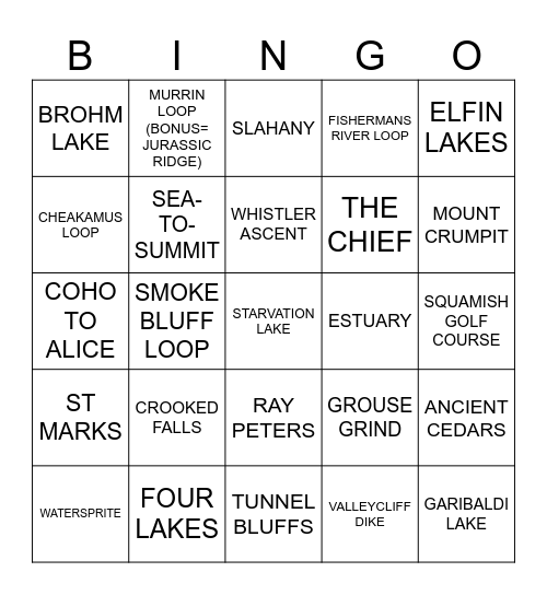 LOCAL TRAIL BINGO! Bingo Card