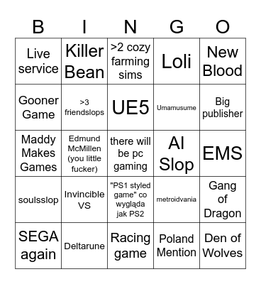 peecee geemeer sheewcees Bingo Card