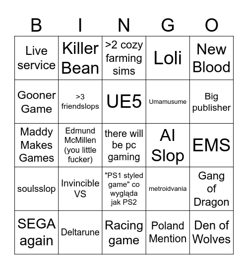 peecee geemeer sheewcees Bingo Card