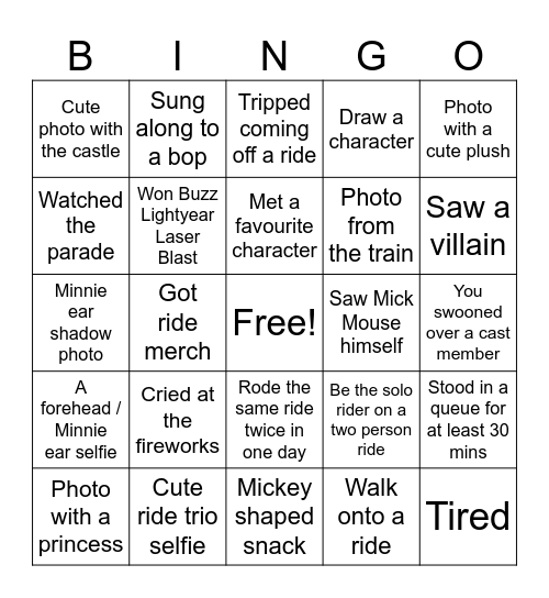 Disneyland Paris Bingo Card