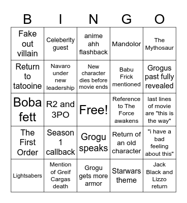 Mando and Grogu Bingo Card