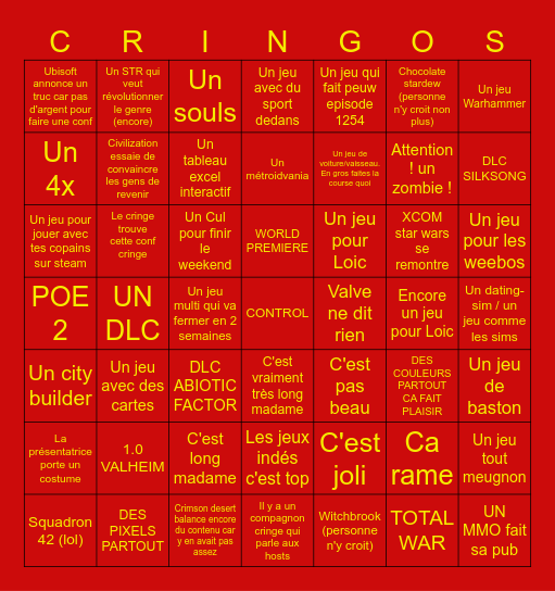 PC GAMING SHOW Bingo Card