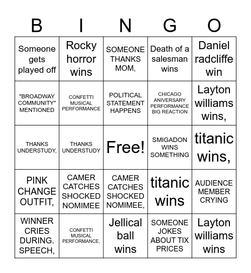Tony's 2026 Bingo Card