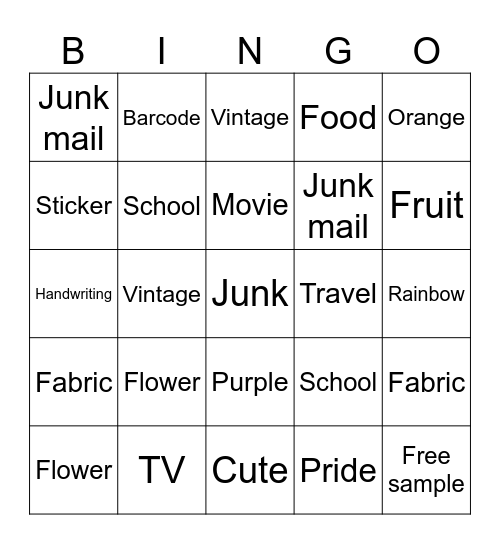 Junk Journal Bingo Card