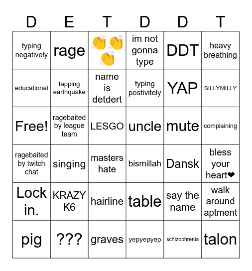 detdert Bingo Card
