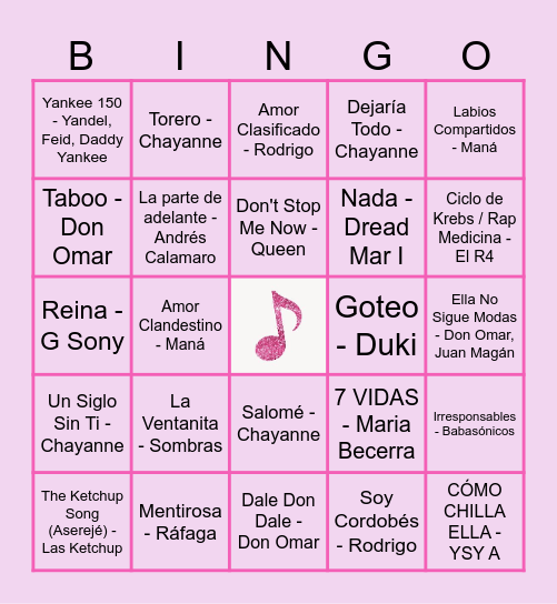 Bingo Musical Bingo Card