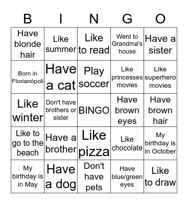 Back to School Bingo Card