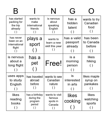 CANADA Bingo Card