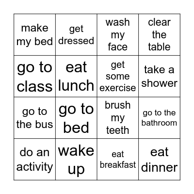 It's time to...Daily Actions Bingo Card