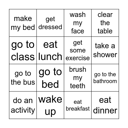 It's time to...Daily Actions Bingo Card