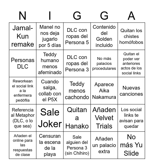 Persona 4 Revival Bingo Card