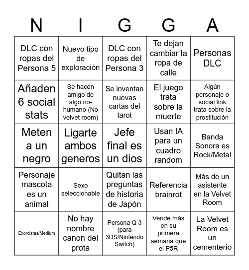Persona 6 Bingo Card