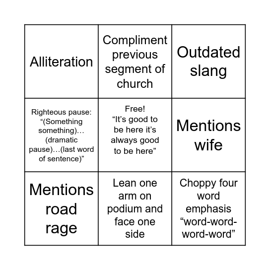 David’s Sermon Bingo Bananza Bingo Card
