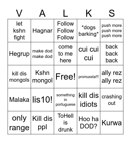 Valakas Buengo Bingo Card
