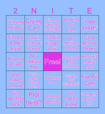 Love Island Recoupling Bingo Card