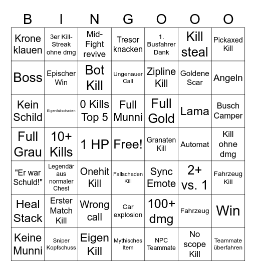 FORTNITE Bingo Card