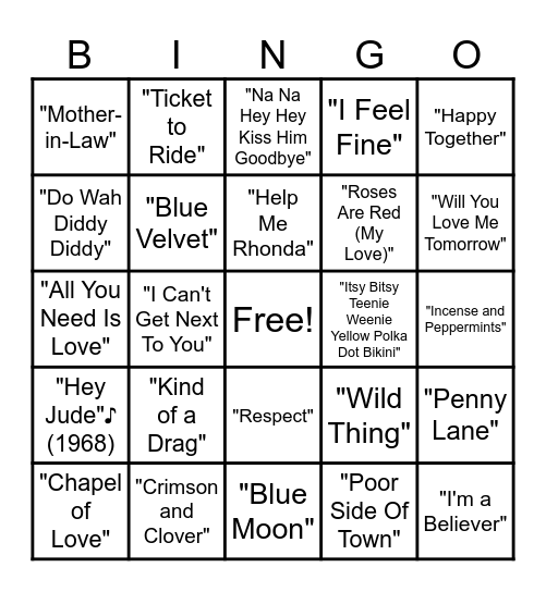 60's (1) Bingo Card