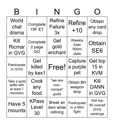 Soul Bingo Card
