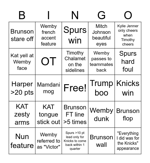Game 3 rlly on a monday Bingo Card