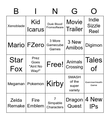 Nintendo Summer Direct Bingo Card