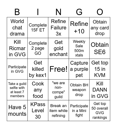 Soul Bingo Card