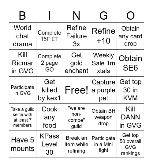 Soul Bingo Card