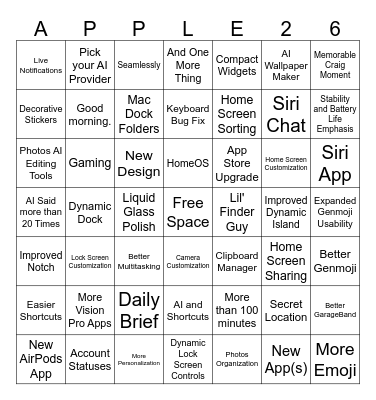 WWDC 2026 Bingo Card